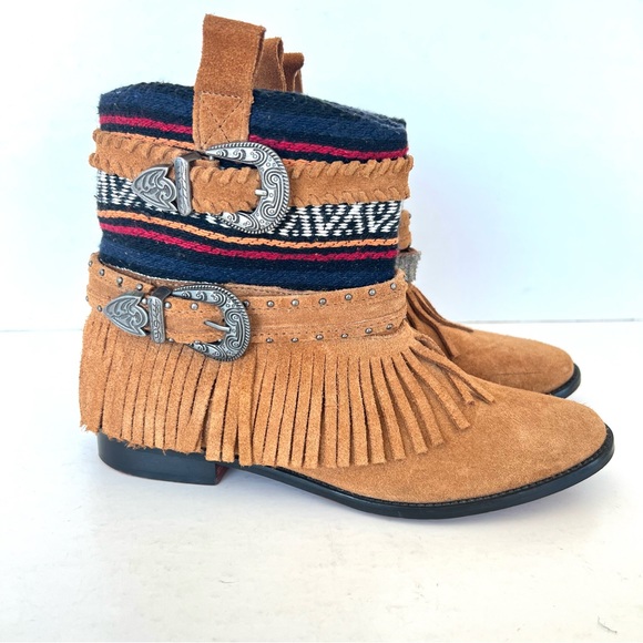 ZARA Trafaluc Tribal Fringe Aztec Strap Buckle Boho Booties Ankle Boots Sz 38 - Picture 12 of 12